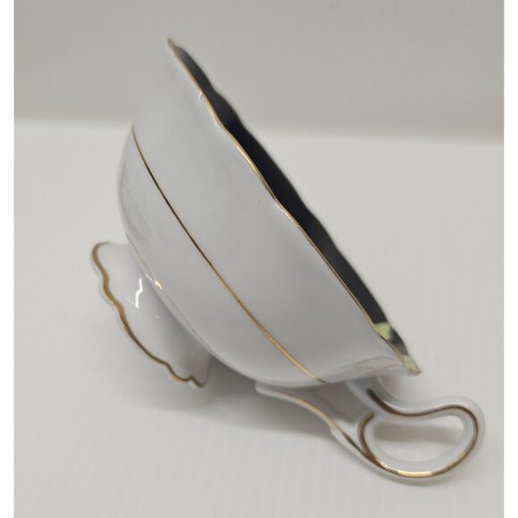 Cabbage Rose Black Hand Painted Teacup and Saucer American Beauty Occupied Japan - Picture 6 of 7